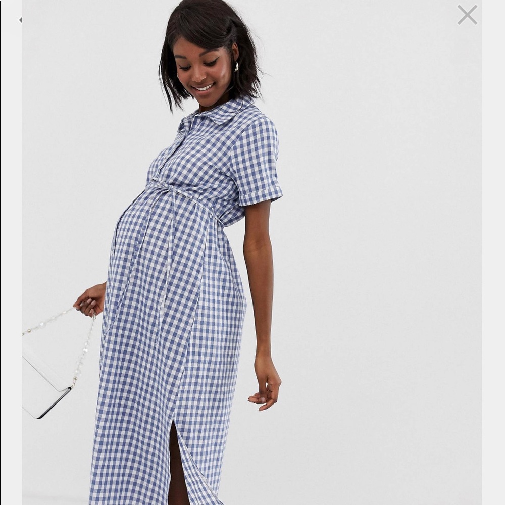 ASOS Maternity Glamorous Bloom Gingham Shirt Dress